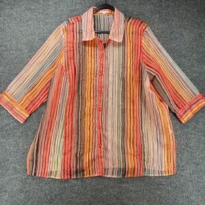 Erin London Blouse Top Womens 2X Rust Sheer Button Up Boxy Lagenlook Boho Casual